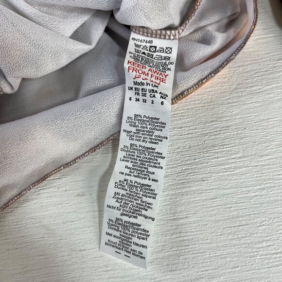 PrettyLittleThing Long Sleeve Cropped Shirt Womens Brown Size 2 Tie Abstract - Picture 6 of 8